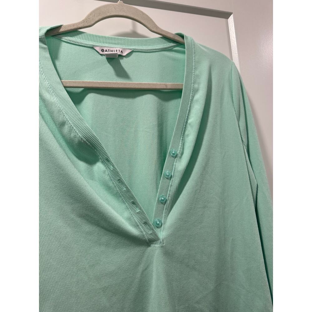 Athleta Uptempo Ribbed Henley Top Long Sleeve Shirt Mint Green V Neck M - Picture 6 of 7
